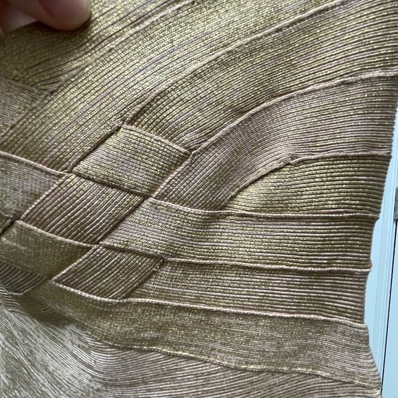 HERVE LEGER GOLDEN ICON METALLIC BANDAGE BUSTIER MINI DRESS - Picture 5 of 6